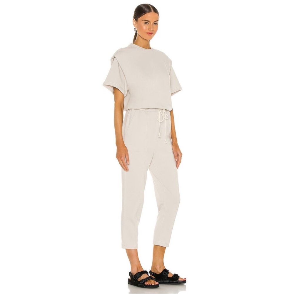 Pistola Clarisse French Terry Shoulder Pleat Jumpsuit Soft Taupe‎ Lg